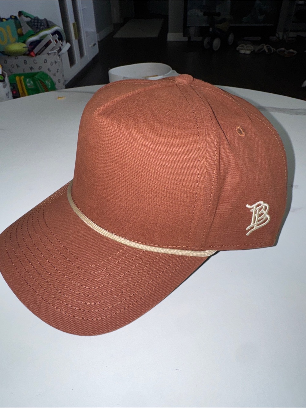 Men's Brown Baseball Cap with Contrast Trim and Embroidered 'B'